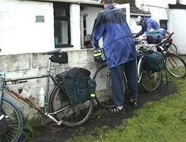 Final bike preparations at the back of Bryn Poeth Uchaf youth hostel